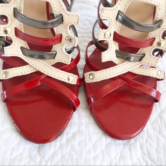 L.A.M.B. Gwen Steffani Red Cream Strappy Sandals - Picture 4 of 9